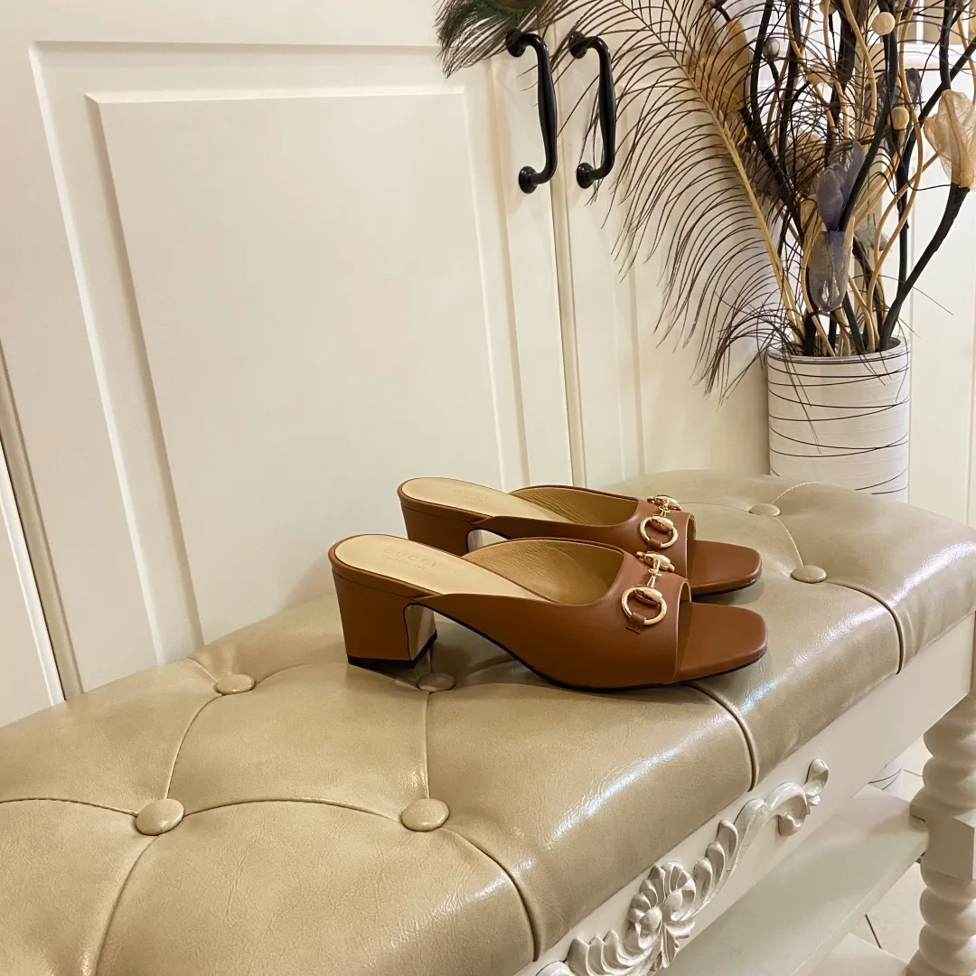 👟👟Ex-factory price 440👟👟, Gucci classic slippers, cowhide surface, sheepskin lining, 5cm heel, size 35-42 (custom-made sizes 43 and 44 are non-refundable)